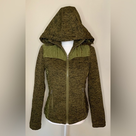 Marqt ZIP up Hooded Sweater Quilted Jacket Lined Women Medium Heathered Olive - Picture 1 of 9